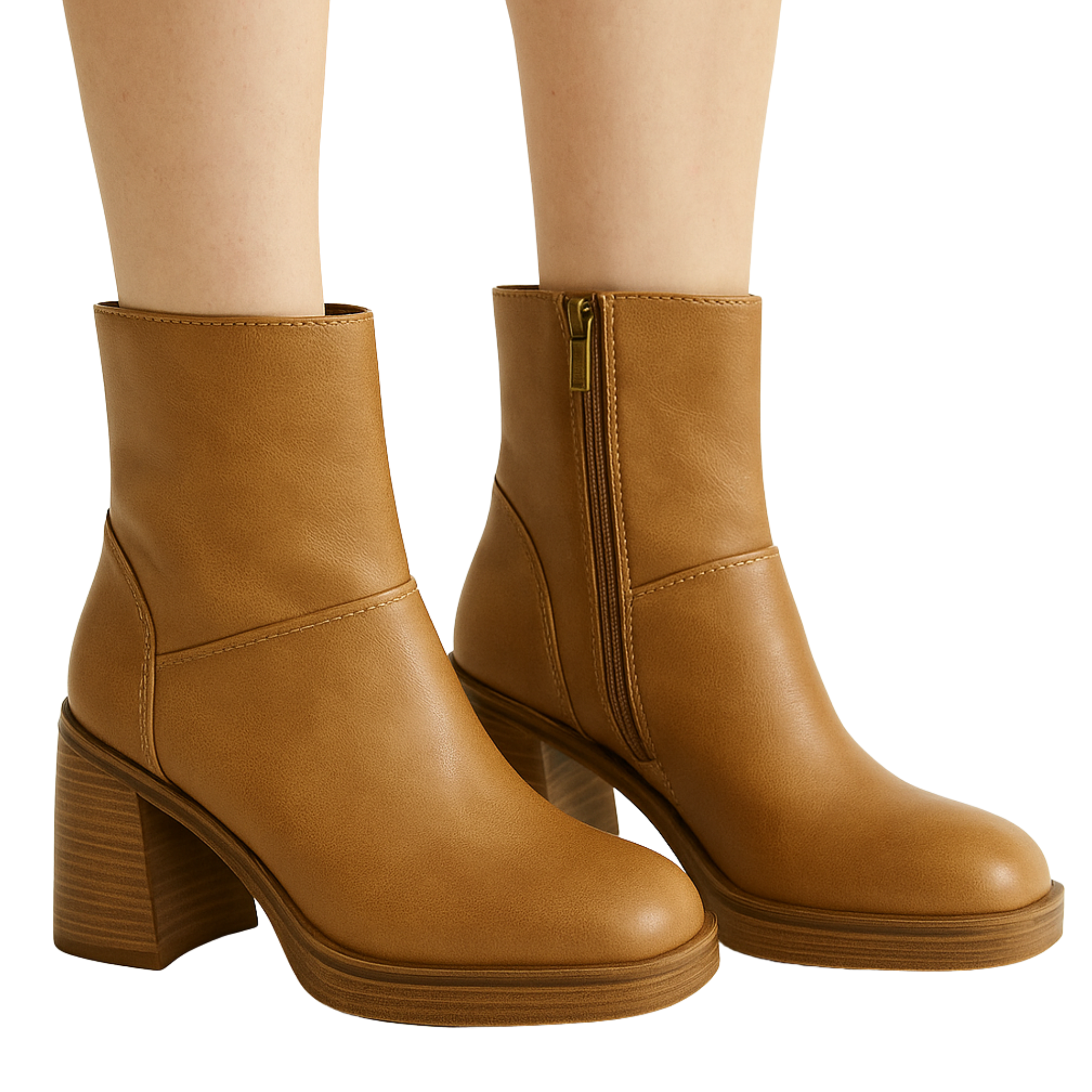 Fall Block Heel Mid Boots | Faux Leather Mid-Calf Boots with Square Toe, Side Zipper & Stitched Panels for Autumn Layering, Stylish Seasonal Footwear