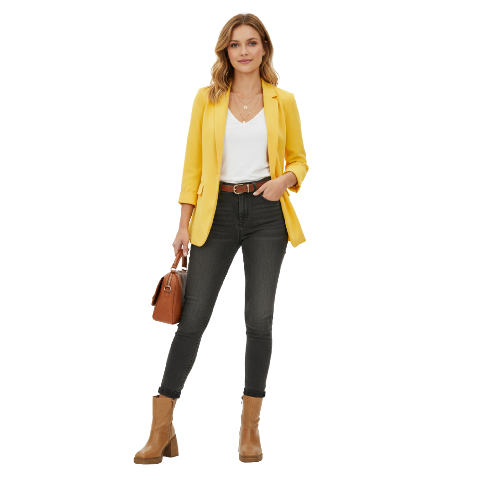 Tailored Open Front Blazer, Structured Collar, Notched Lapel, Lightly Gathered Sleeves, Hip Length Casual Jacket