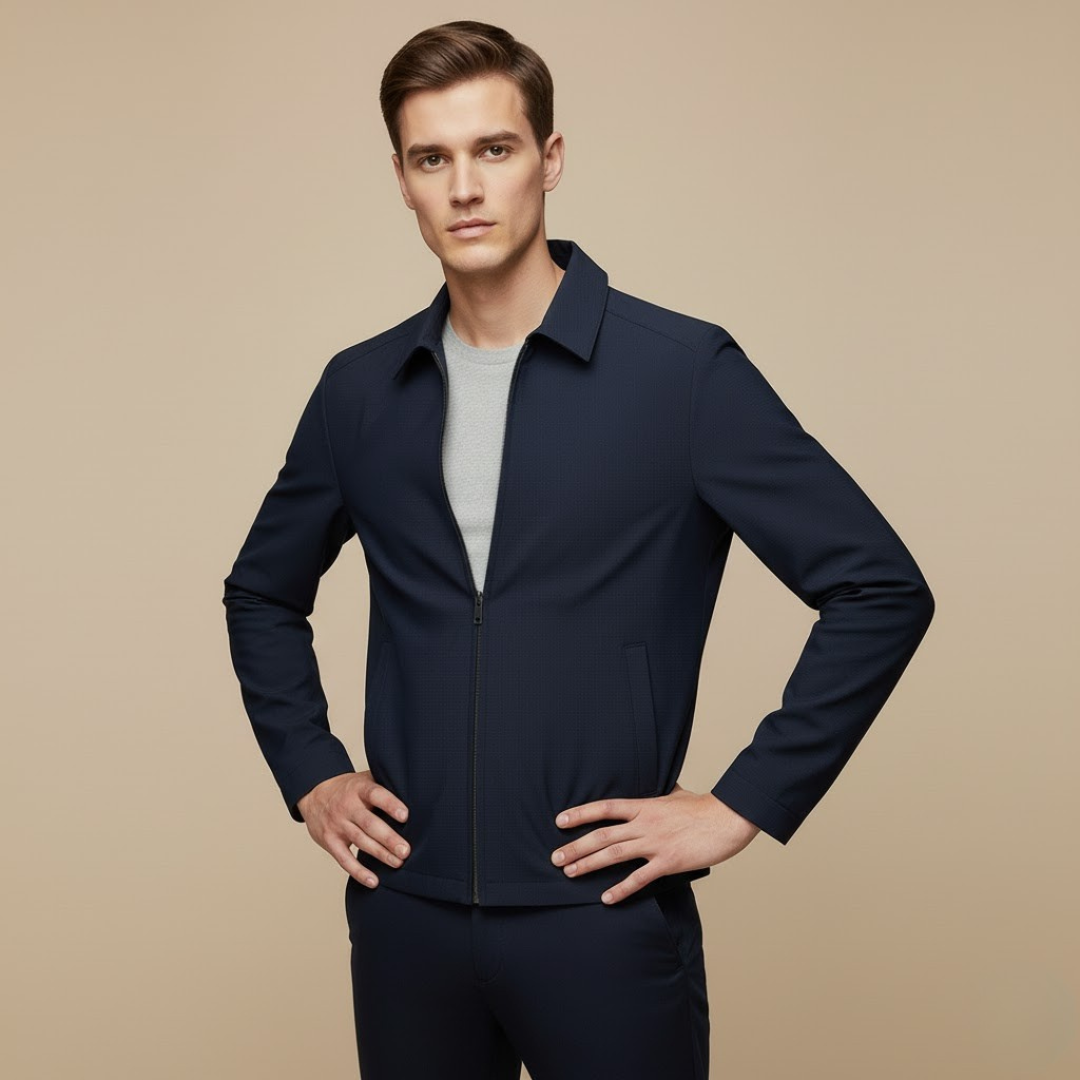 Willow Business Fall Jacket, Lightweight Polyester Blend with Checkered Lining, Structured Design, Turn-Down Collar, Zip Closure for Elegant Styling