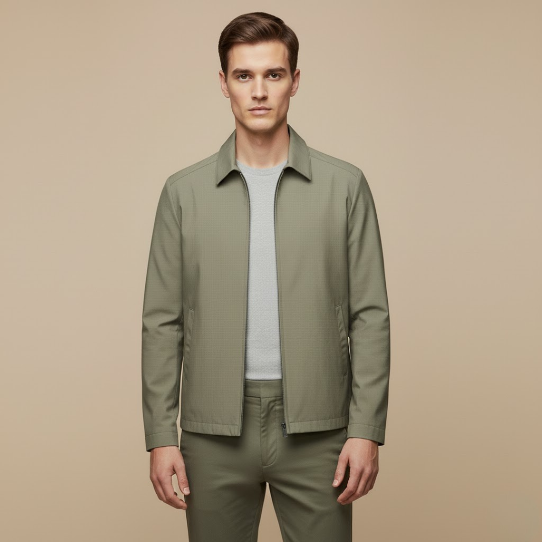 Willow Business Fall Jacket, Lightweight Polyester Blend with Checkered Lining, Structured Design, Turn-Down Collar, Zip Closure for Elegant Styling