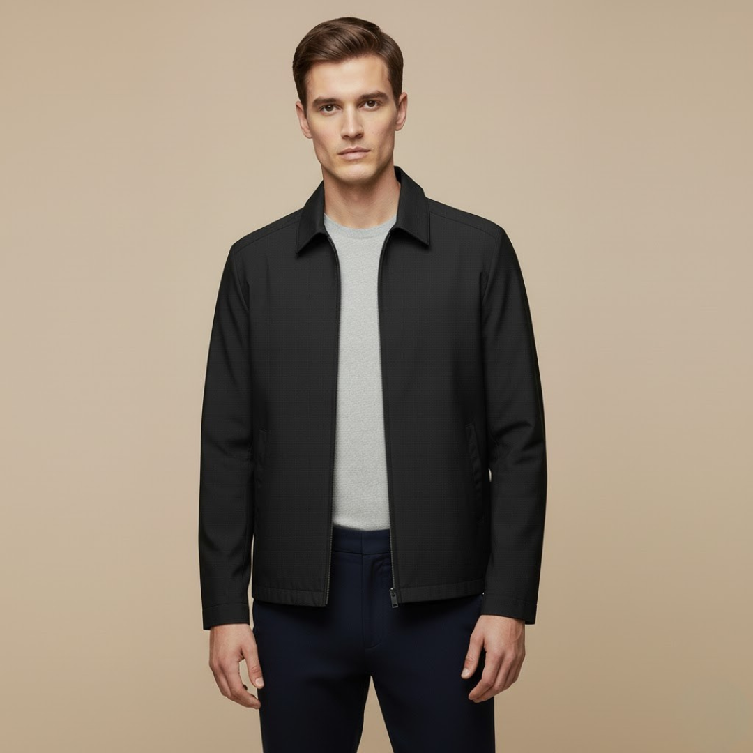 Willow Business Fall Jacket, Lightweight Polyester Blend with Checkered Lining, Structured Design, Turn-Down Collar, Zip Closure for Elegant Styling