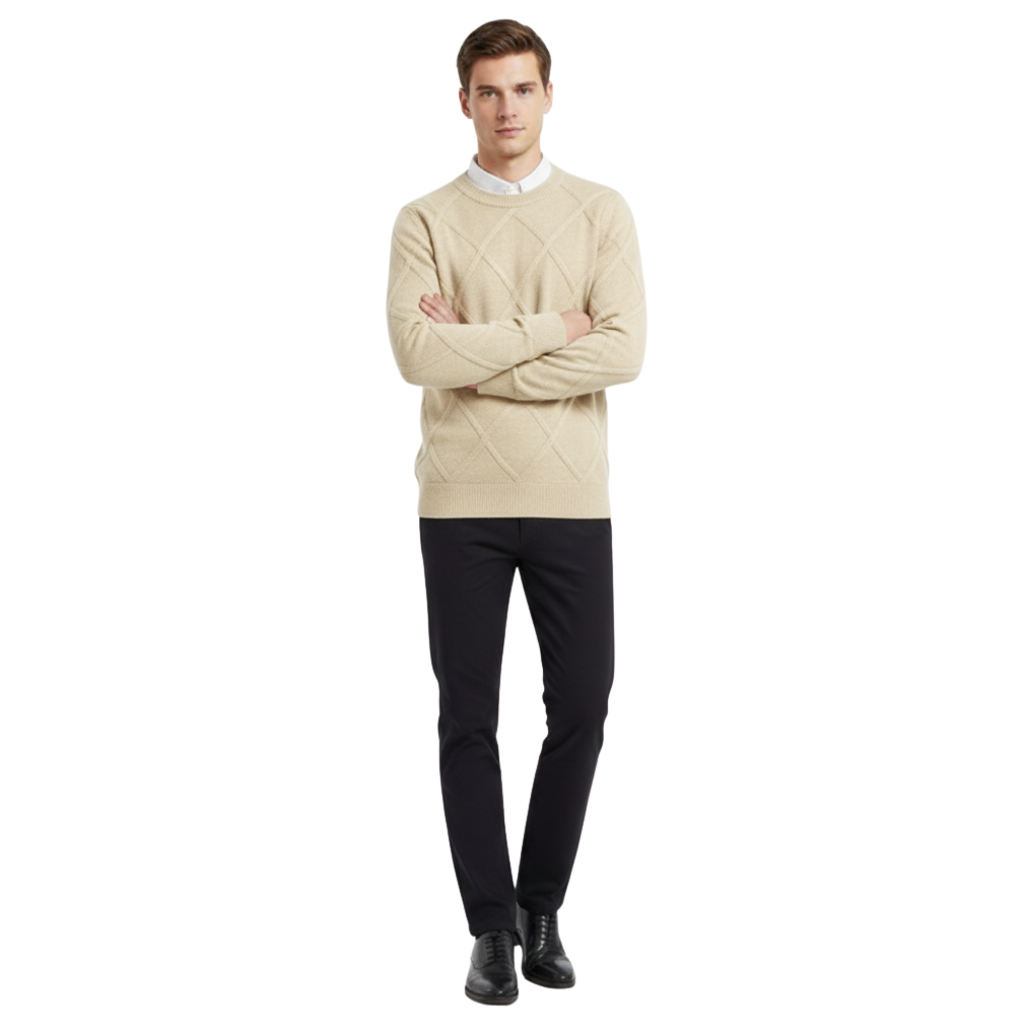 Blanchet Premium Cashmere Wool Sweater, Soft O-Neck Ribbed Cuffs & Hem