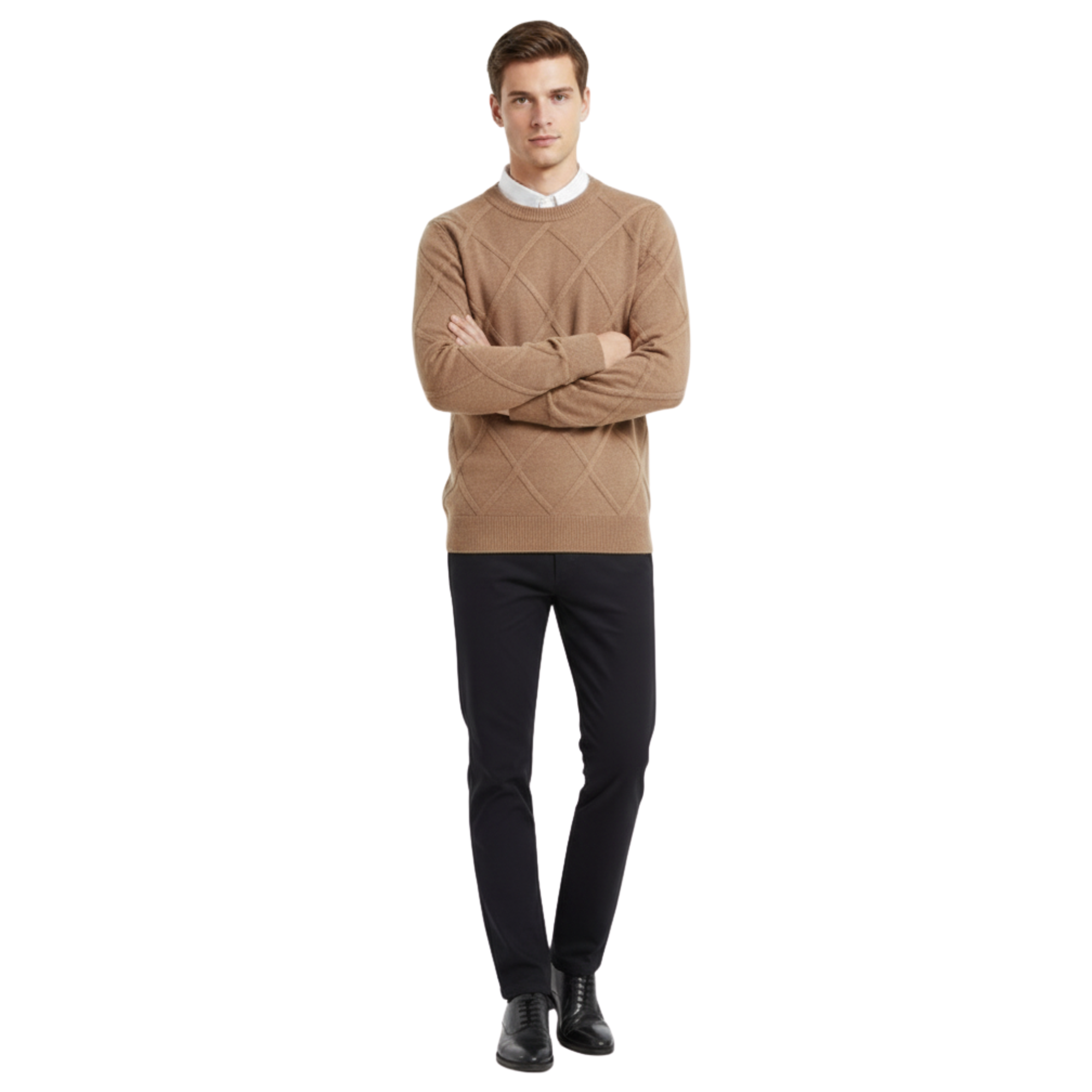 Blanchet Premium Cashmere Wool Sweater, Soft O-Neck Ribbed Cuffs & Hem
