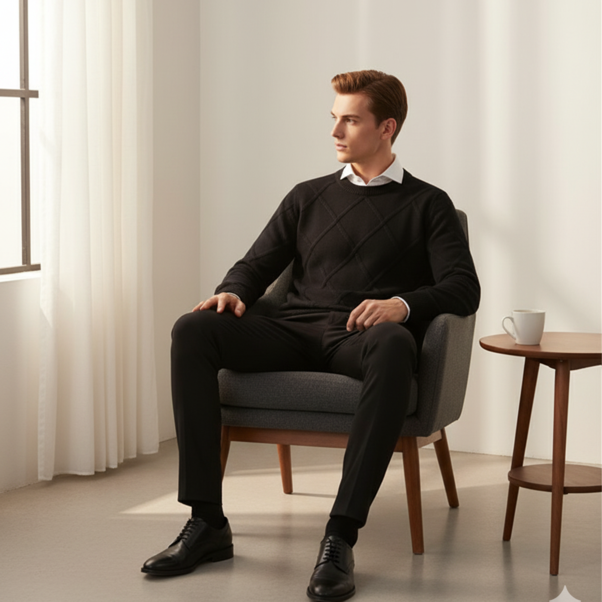 Blanchet Premium Cashmere Wool Sweater, Soft O-Neck Ribbed Cuffs & Hem