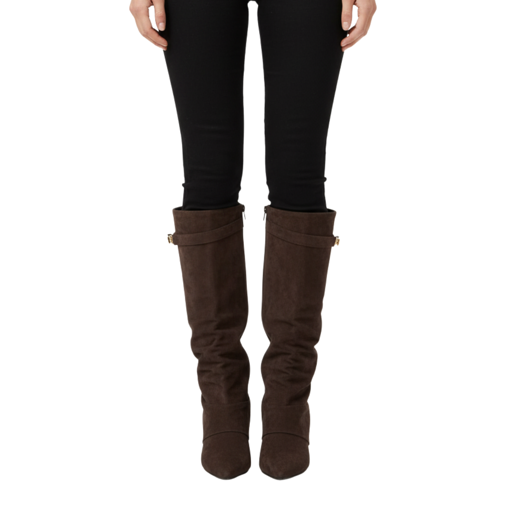 Fall Wide-Leg Tall Boots | Faux Suede Pointed Toe with Side Zipper & Minimal Strap Detail, Trendy Autumn Footwear