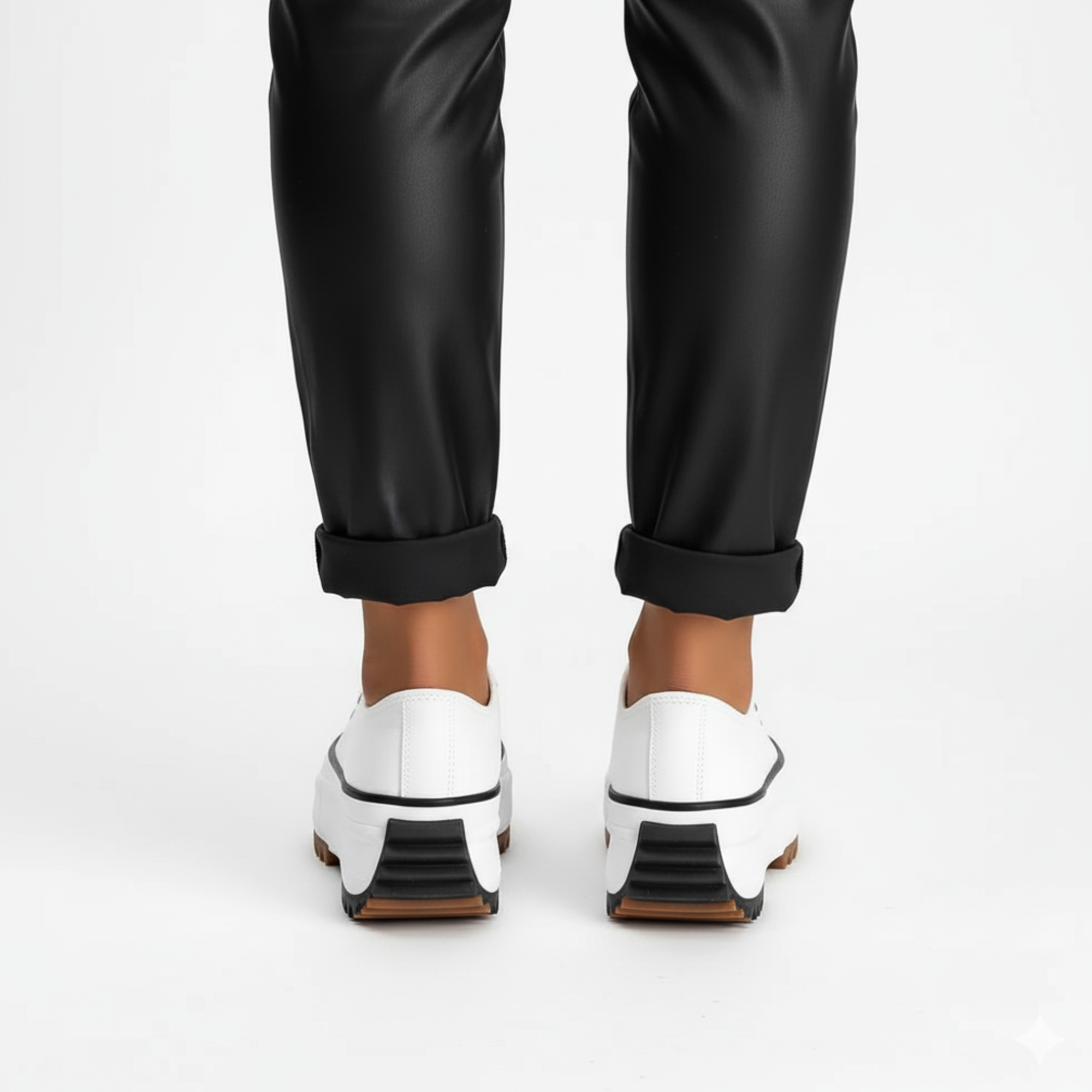 Lug Sole Platform Sneakers for Women | Chunky Low-Top Lace-Up Sneakers with Ridged Sole, Contrast Stitching & Metallic Eyelets, Casual Fashion Shoes