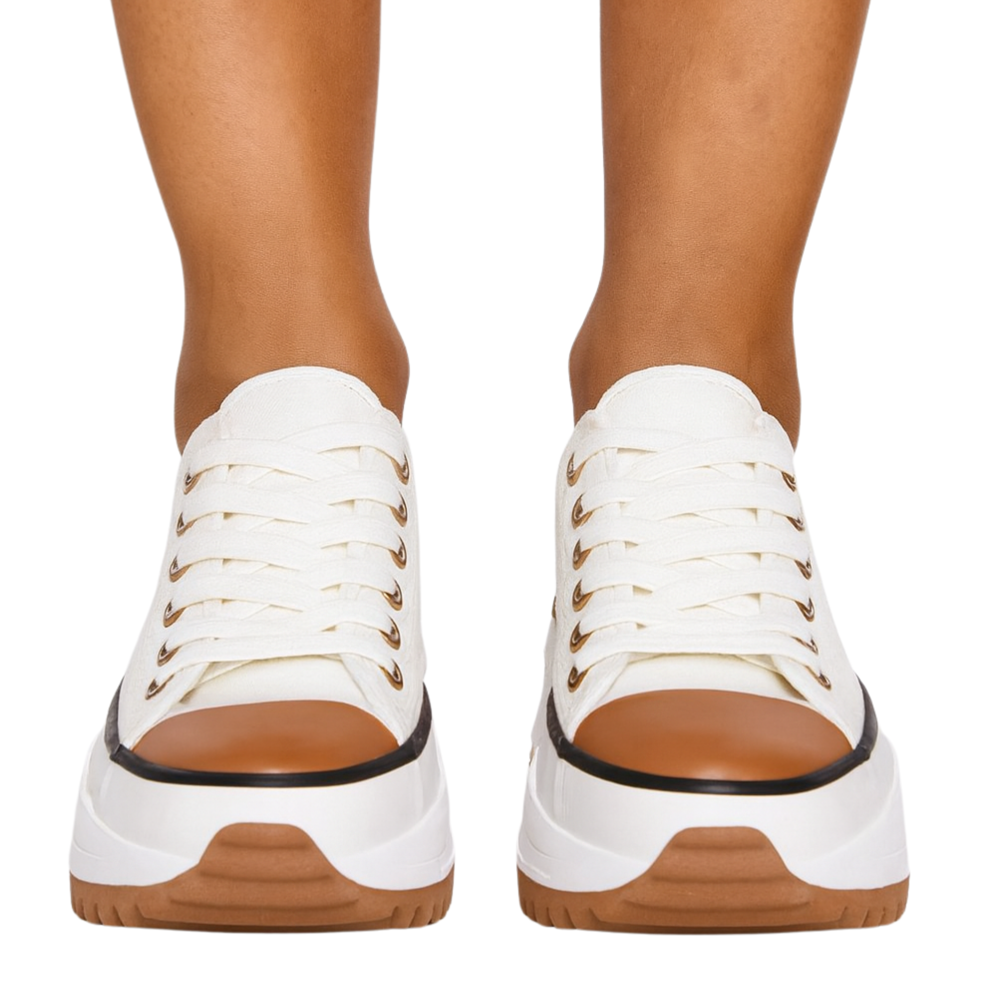 Lug Sole Platform Sneakers for Women | Chunky Low-Top Lace-Up Sneakers with Ridged Sole, Contrast Stitching & Metallic Eyelets, Casual Fashion Shoes