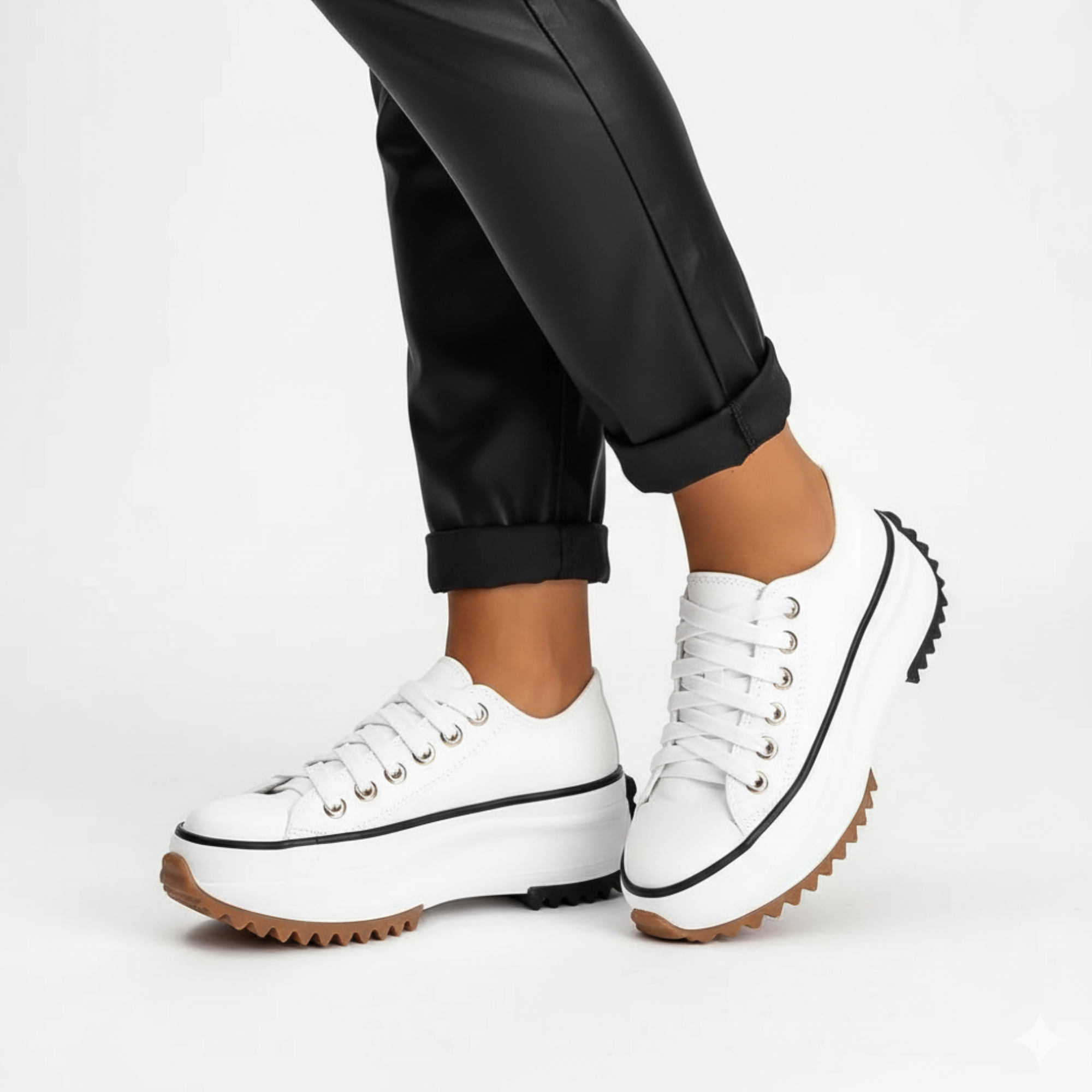 Lug Sole Platform Sneakers for Women | Chunky Low-Top Lace-Up Sneakers with Ridged Sole, Contrast Stitching & Metallic Eyelets, Casual Fashion Shoes