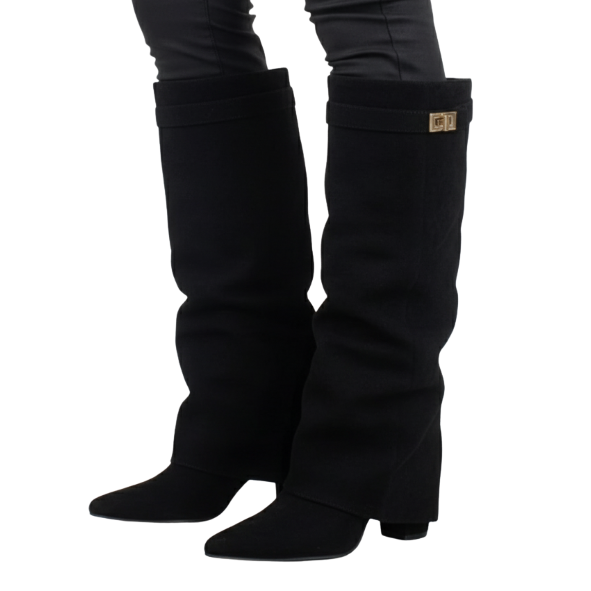 Fall Wide-Leg Tall Boots | Faux Suede Pointed Toe with Side Zipper & Minimal Strap Detail, Trendy Autumn Footwear