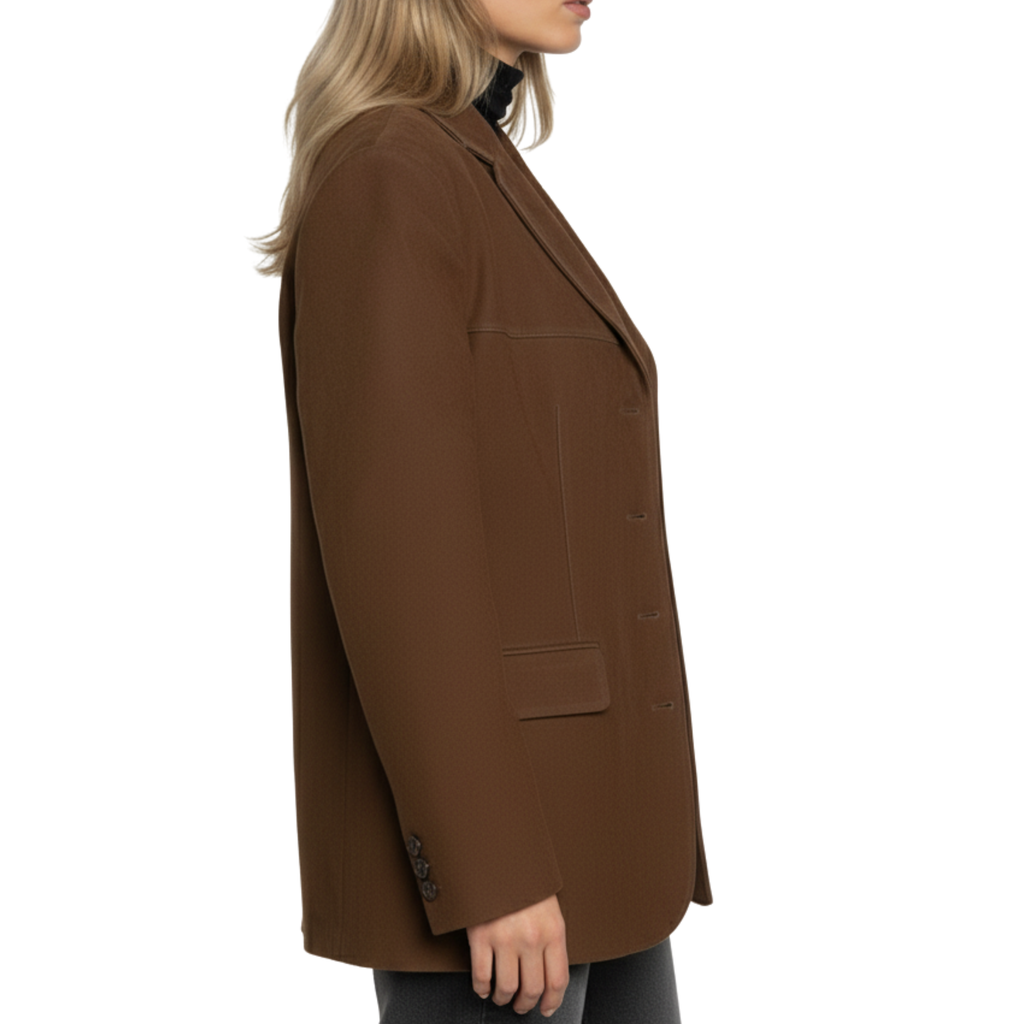Fall Suede Buttoned Jacket | Tailored Straight-Cut Jacket with Long Sleeves & Pointed Collar, Ideal for Layering in Autumn Tones, Seasonal Outerwear