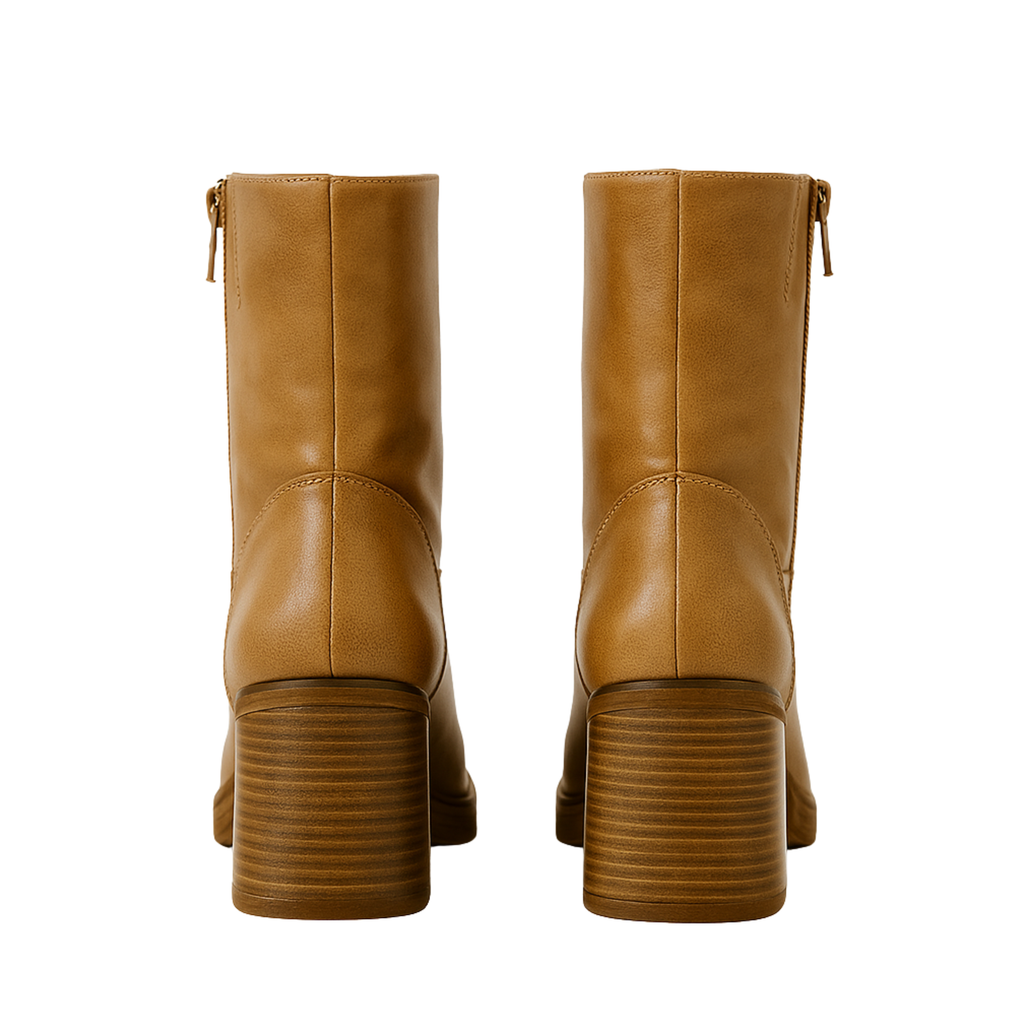 Fall Block Heel Mid Boots | Faux Leather Mid-Calf Boots with Square Toe, Side Zipper & Stitched Panels for Autumn Layering, Stylish Seasonal Footwear
