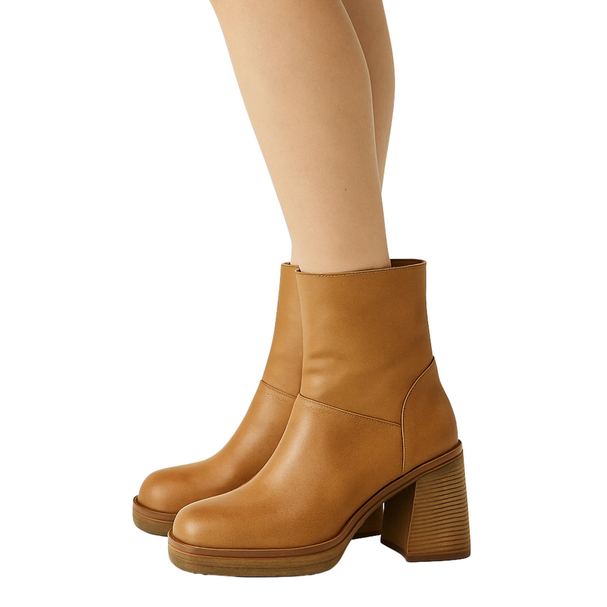 Fall Block Heel Mid Boots | Faux Leather Mid-Calf Boots with Square Toe, Side Zipper & Stitched Panels for Autumn Layering, Stylish Seasonal Footwear