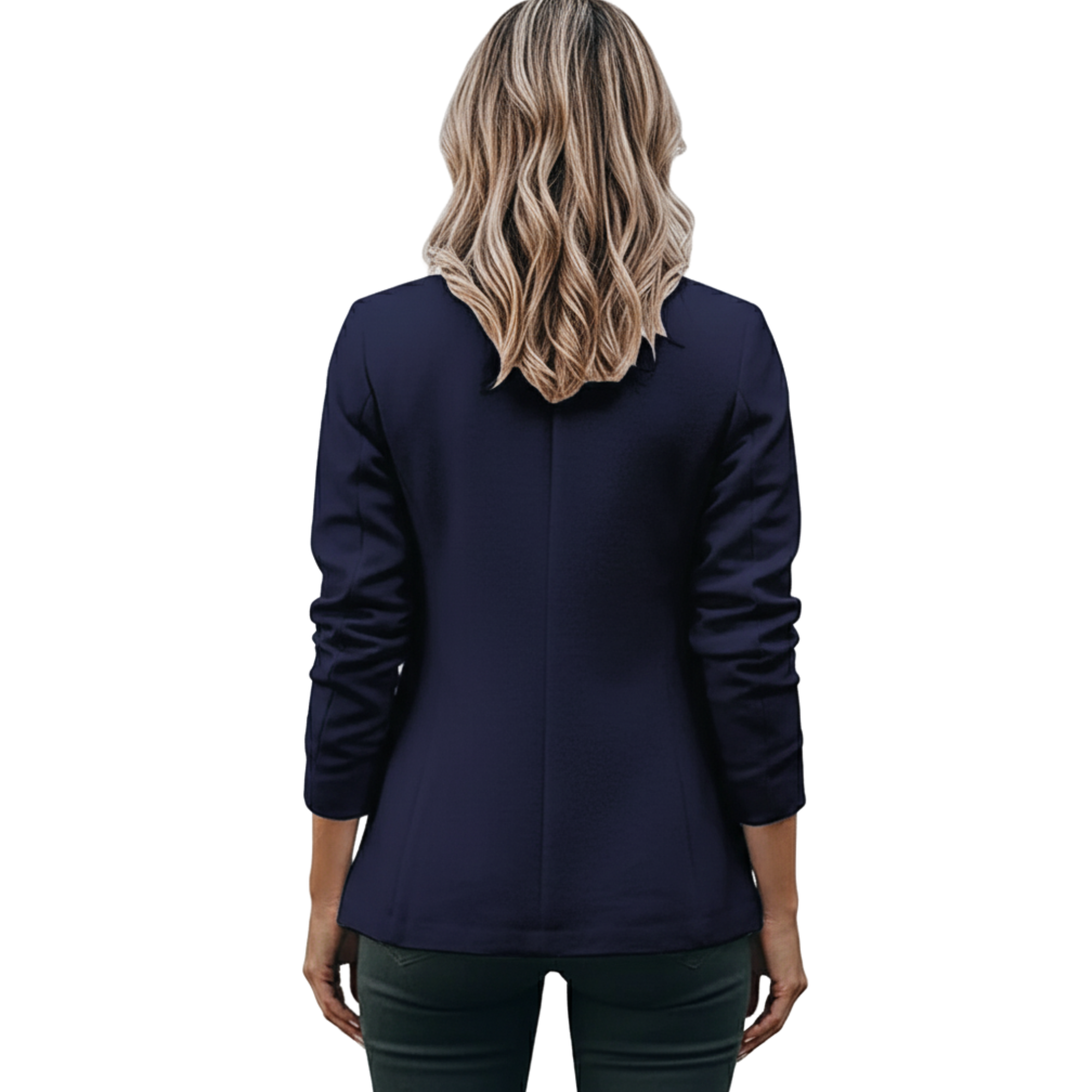 Tailored Open Front Blazer, Structured Collar, Notched Lapel, Lightly Gathered Sleeves, Hip Length Casual Jacket