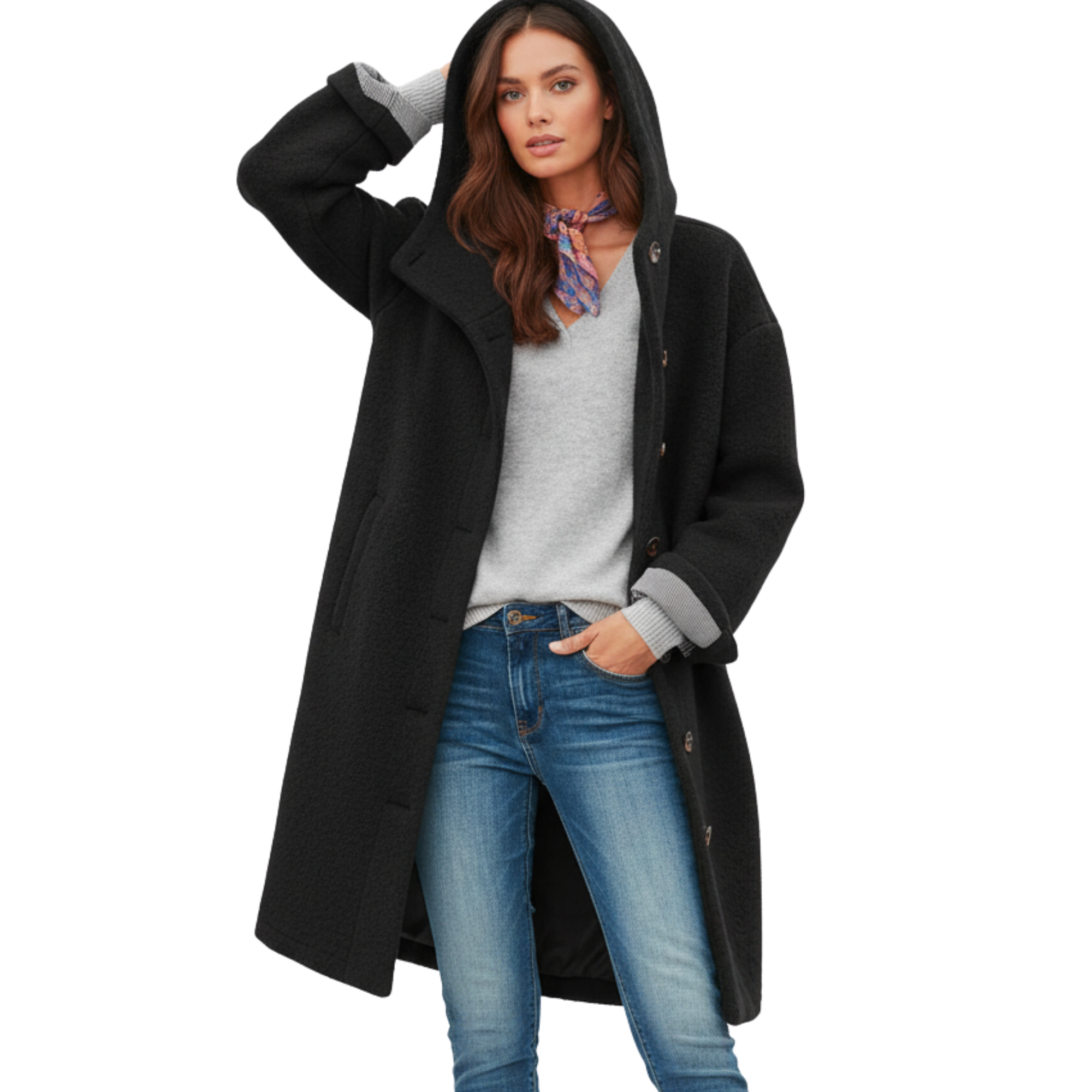 Fall Highland Wool Coat | Longline Straight Silhouette with Button Front, Oversized Sleeves & Structured Design, Fall Layering Essential for Women