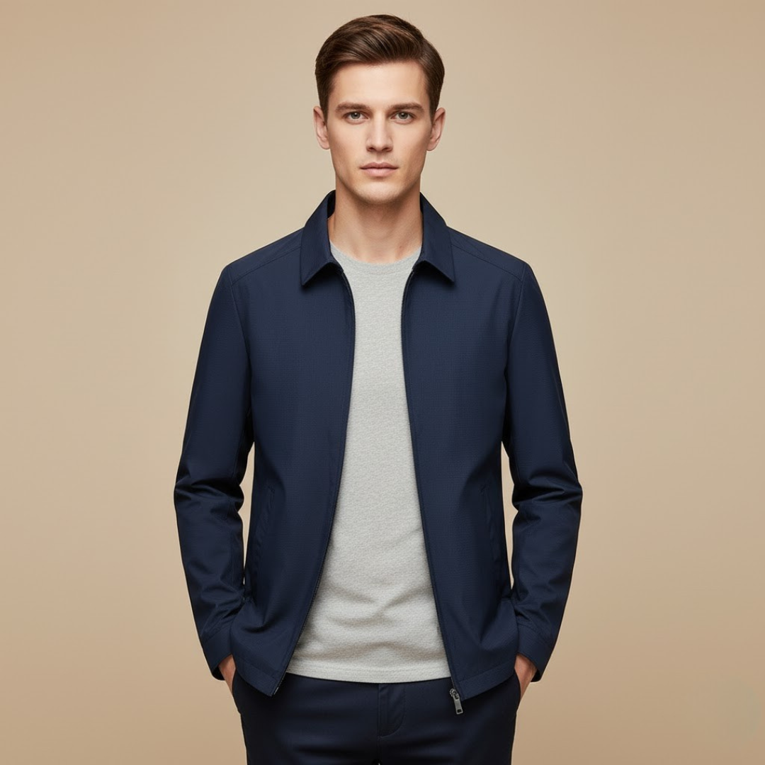 Willow Business Fall Jacket, Lightweight Polyester Blend with Checkered Lining, Structured Design, Turn-Down Collar, Zip Closure for Elegant Styling