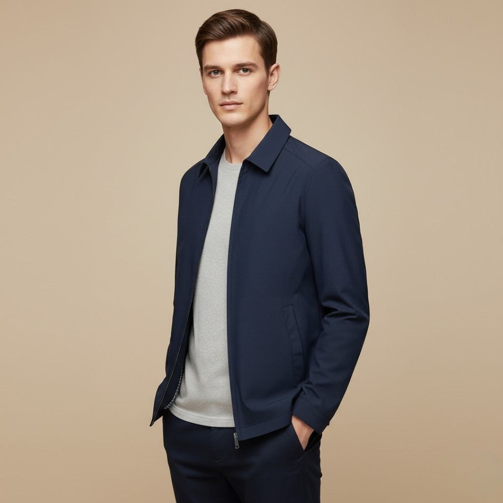 Willow Business Fall Jacket, Lightweight Polyester Blend with Checkered Lining, Structured Design, Turn-Down Collar, Zip Closure for Elegant Styling