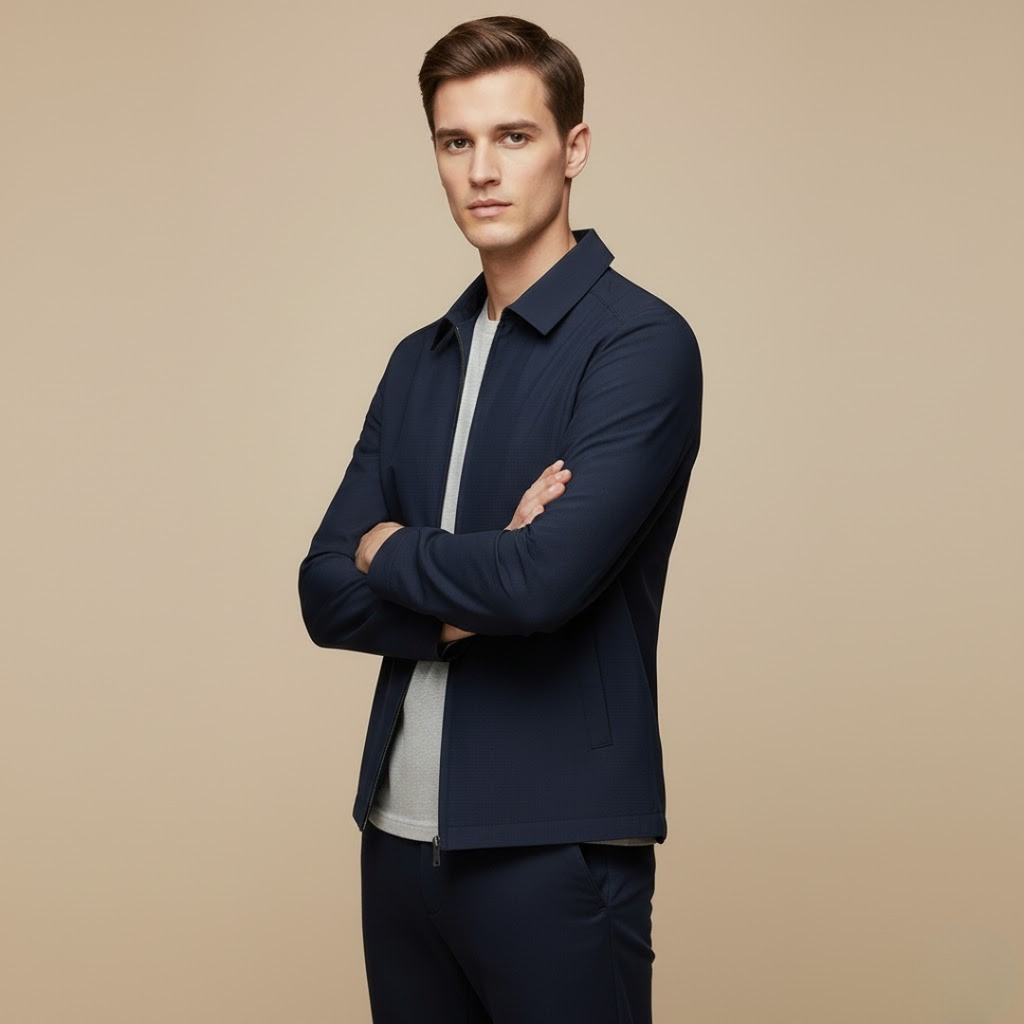 Willow Business Fall Jacket, Lightweight Polyester Blend with Checkered Lining, Structured Design, Turn-Down Collar, Zip Closure for Elegant Styling