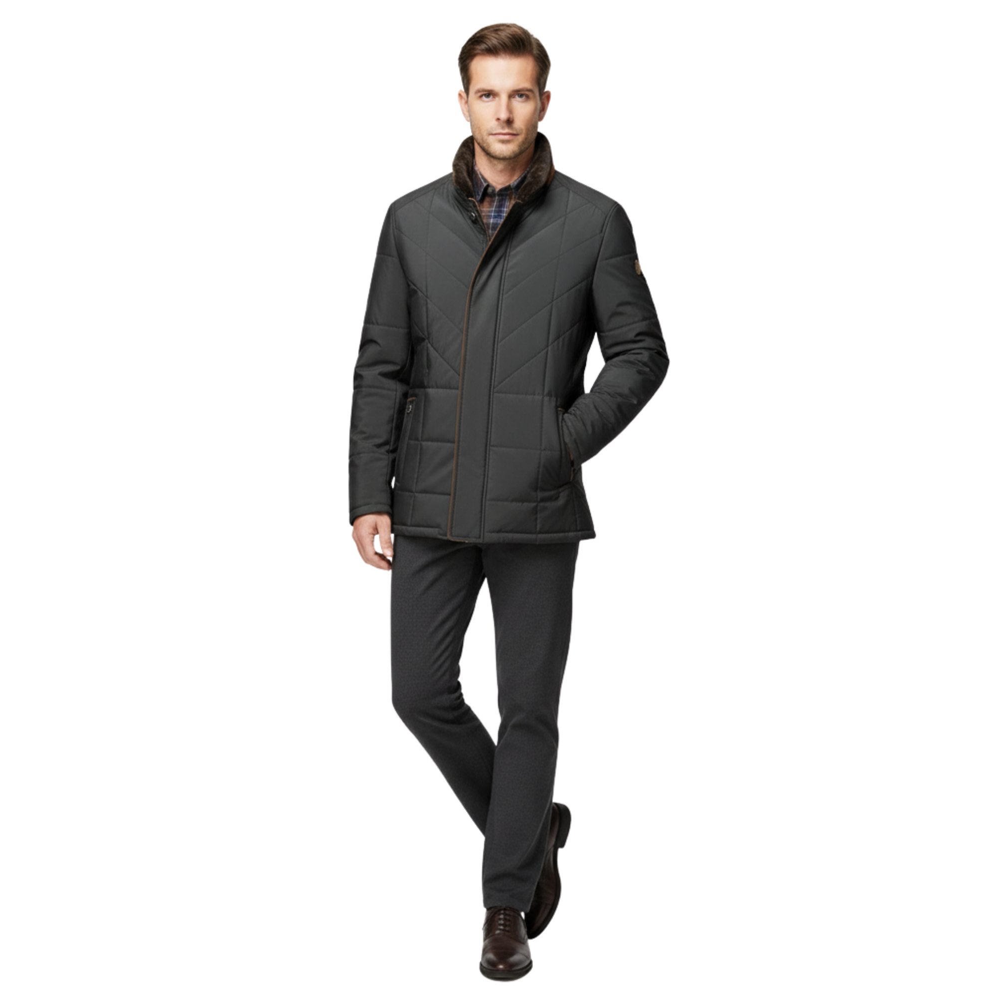 Elegant Comfort Jacket, Luxurious Cotton-Polyester Blend with Fur-Lined Stand Collar, Zipper & Button Closure, Versatile Outerwear for Office, Travel