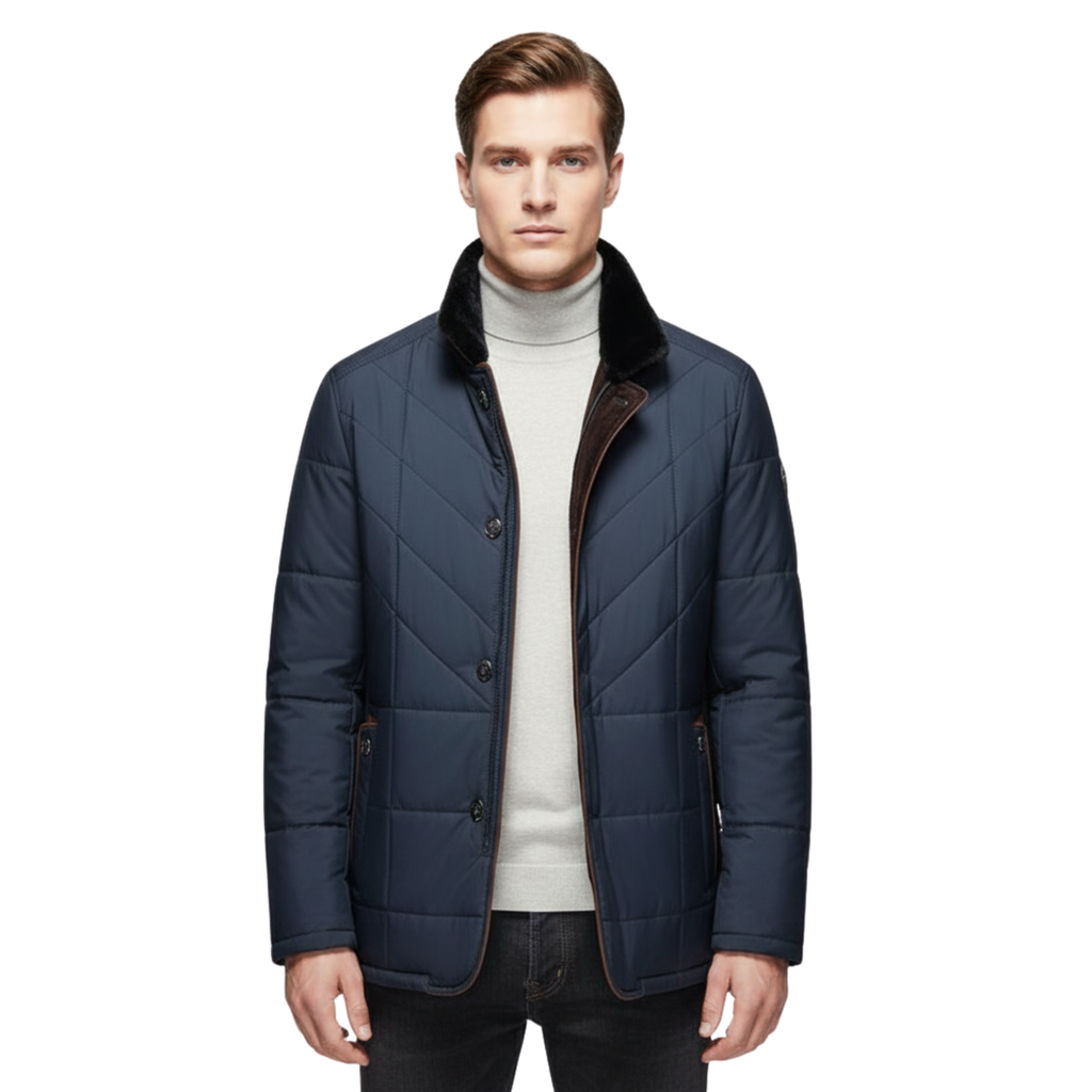 Elegant Comfort Jacket, Luxurious Cotton-Polyester Blend with Fur-Lined Stand Collar, Zipper & Button Closure, Versatile Outerwear for Office, Travel