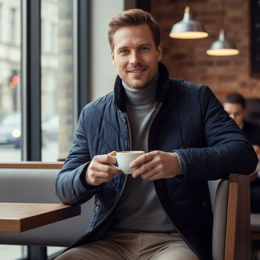 Elegant Comfort Jacket, Luxurious Cotton-Polyester Blend with Fur-Lined Stand Collar, Zipper & Button Closure, Versatile Outerwear for Office, Travel