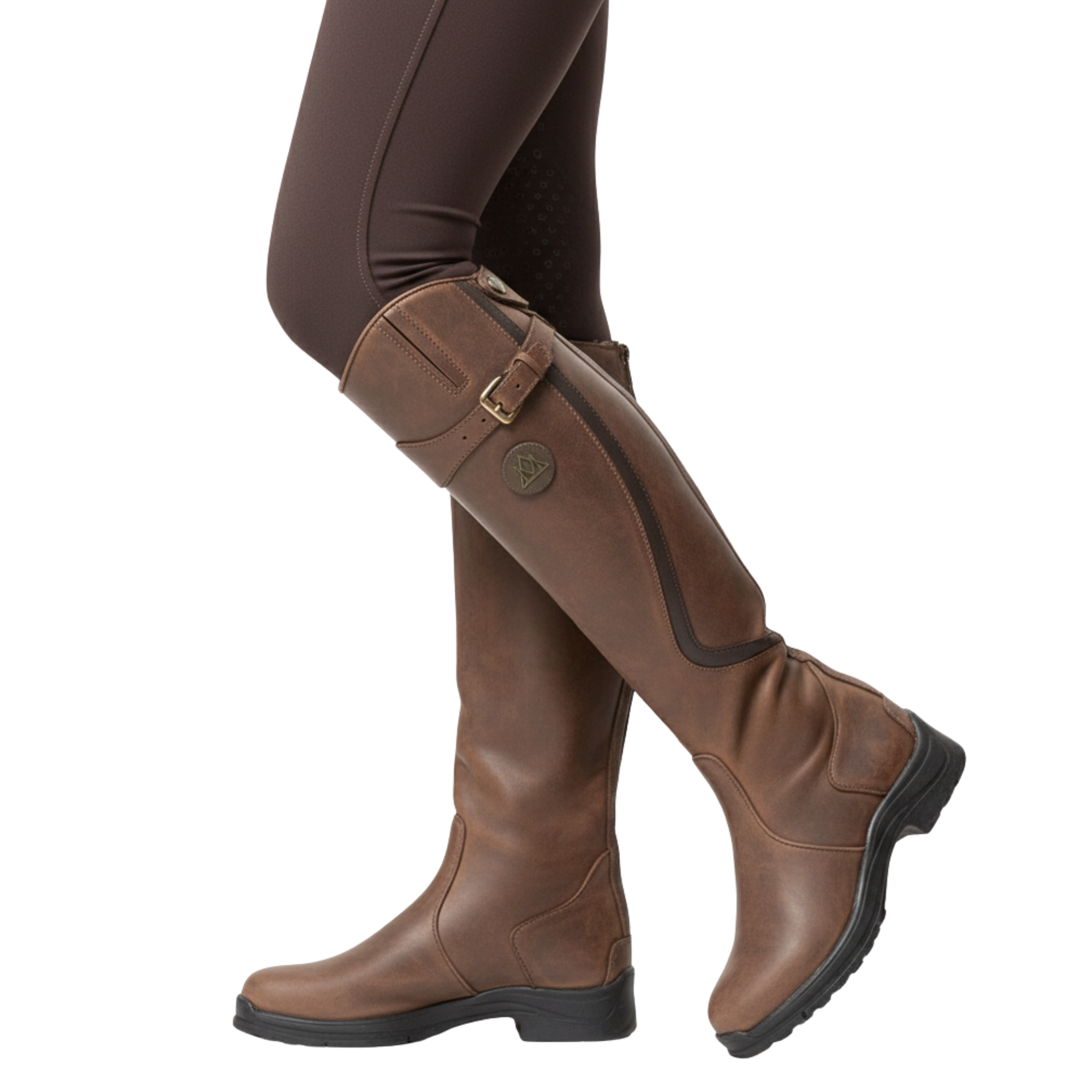 Fall Riding Boots for Women | Tall Faux Leather Boots with Adjustable Buckle Strap, Rounded Toe, Autumn-Ready Black Riding Boots for Outdoor & Casual Wear