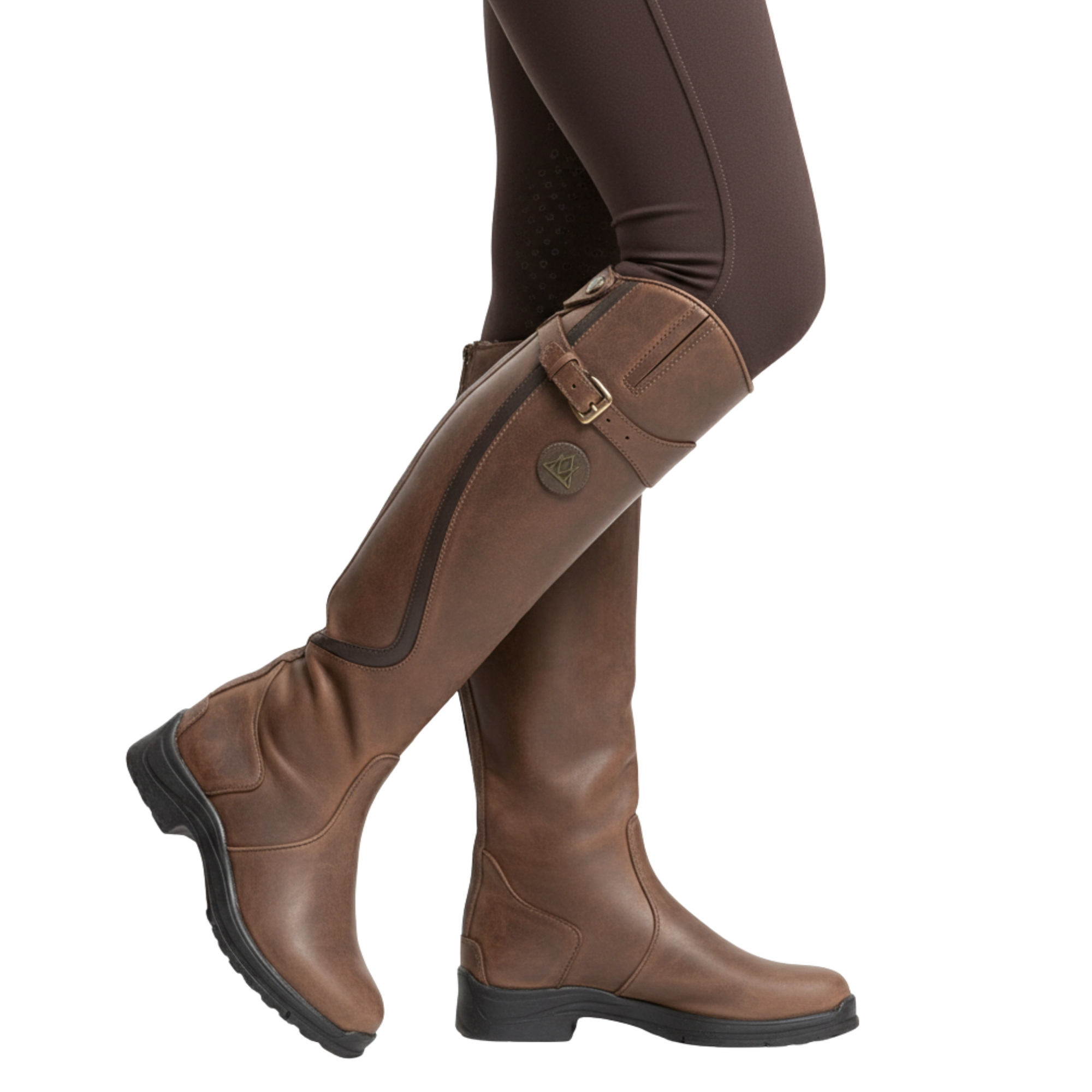 Fall Riding Boots for Women | Tall Faux Leather Boots with Adjustable Buckle Strap, Rounded Toe, Autumn-Ready Black Riding Boots for Outdoor & Casual Wear