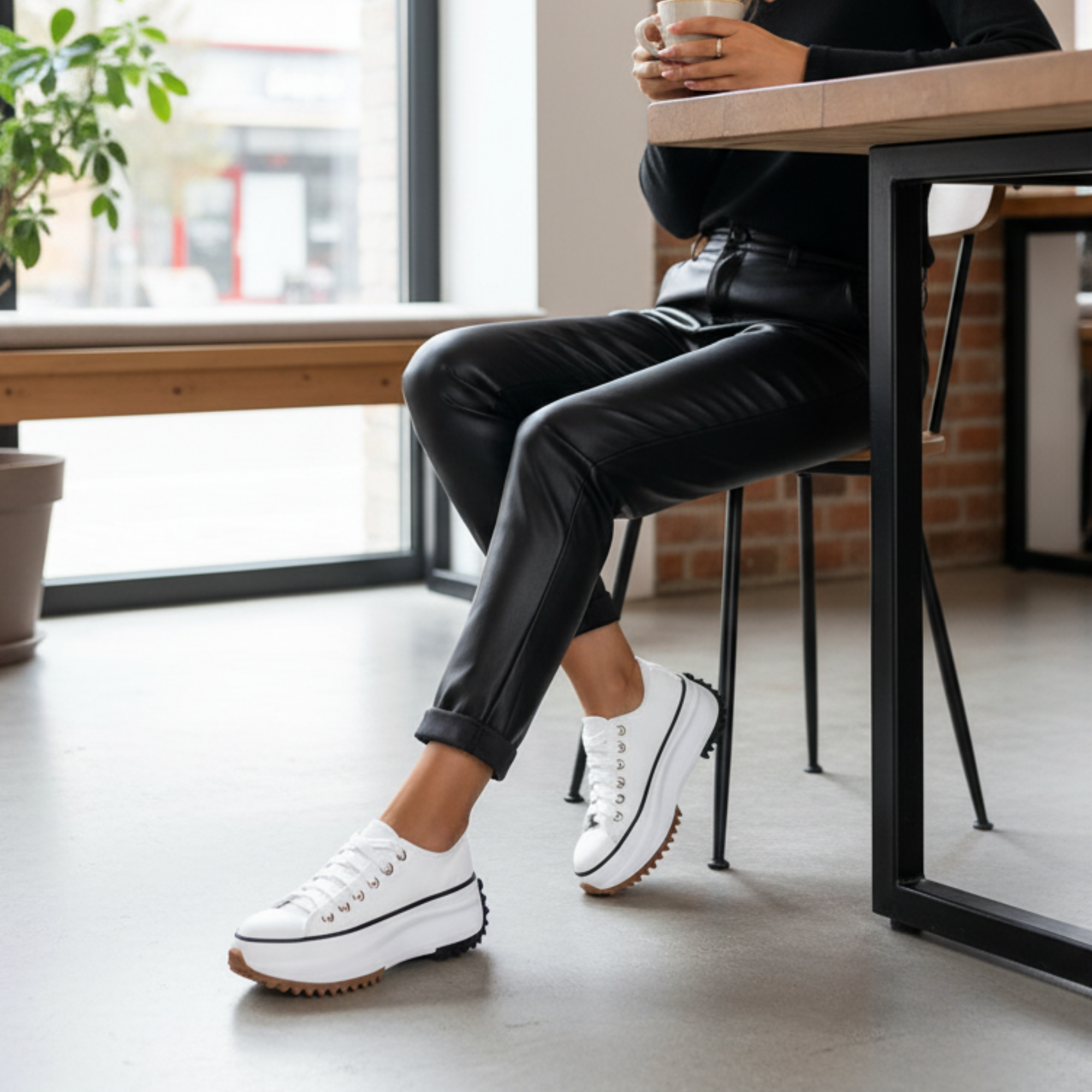 Lug Sole Platform Sneakers for Women | Chunky Low-Top Lace-Up Sneakers with Ridged Sole, Contrast Stitching & Metallic Eyelets, Casual Fashion Shoes