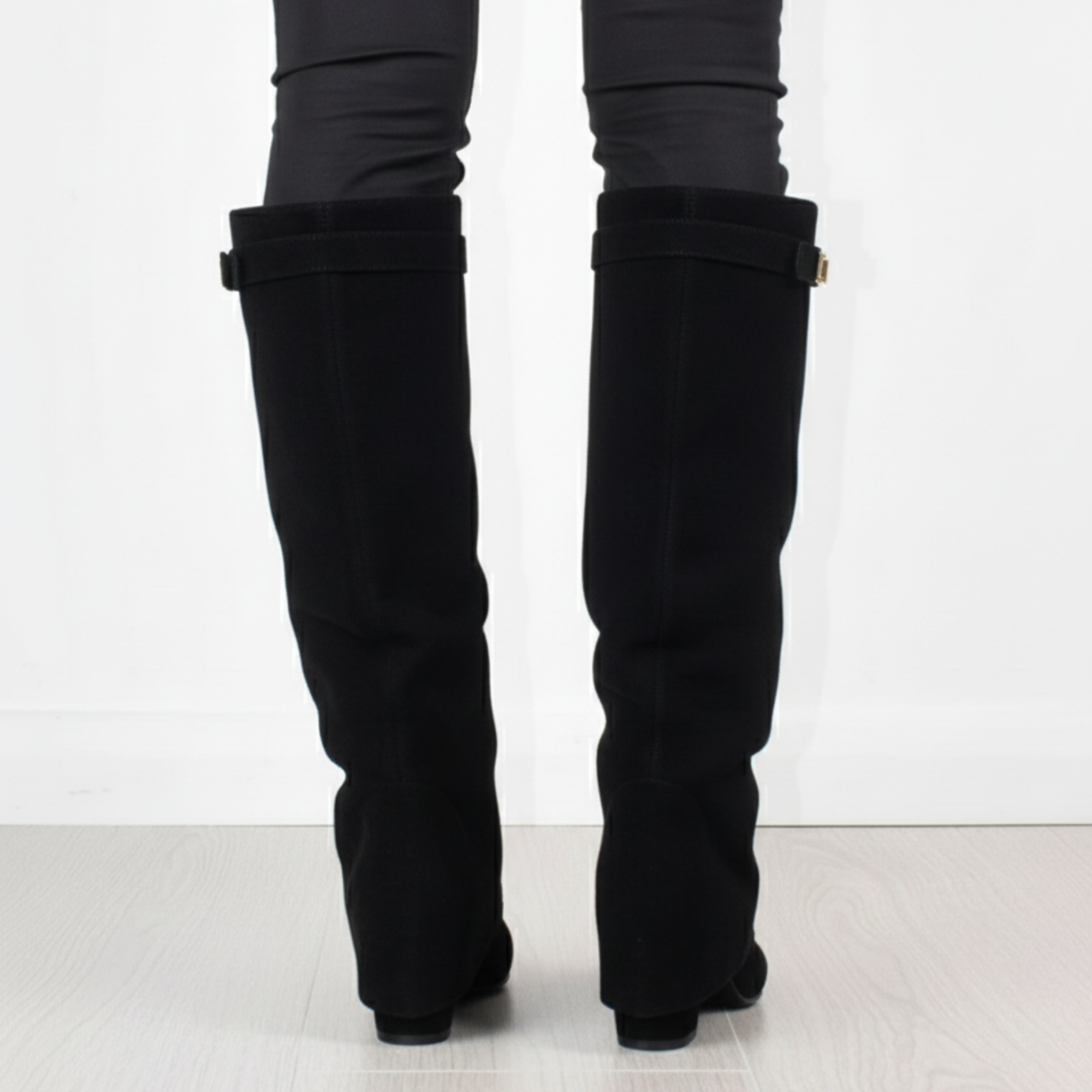 Fall Wide-Leg Tall Boots | Faux Suede Pointed Toe with Side Zipper & Minimal Strap Detail, Trendy Autumn Footwear