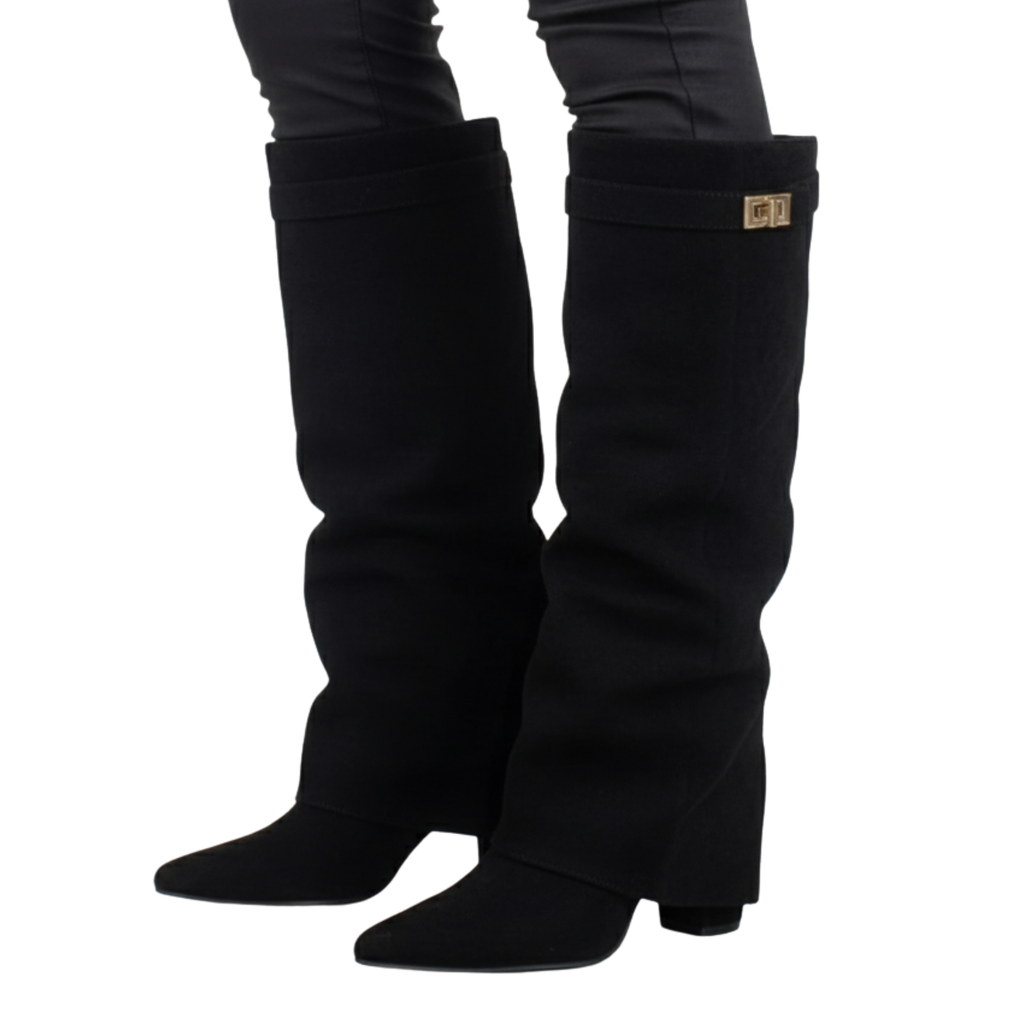 Fall Wide-Leg Tall Boots | Faux Suede Pointed Toe with Side Zipper & Minimal Strap Detail, Trendy Autumn Footwear