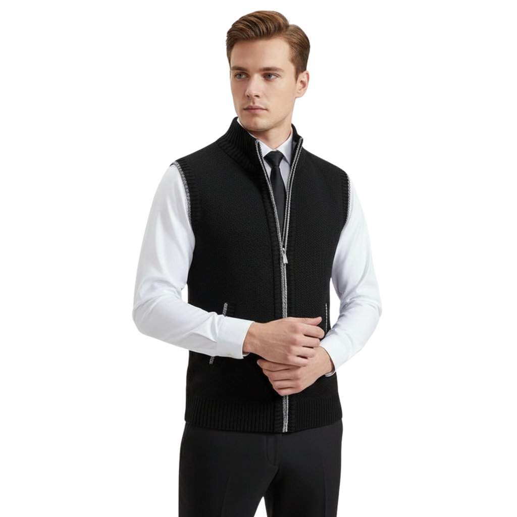 Blanchet Zip-Up Sweater Vest | Wool Blend Sleeveless Vest with Zipper Closure & Cozy Turn-Down Collar, Casual Layering Essential