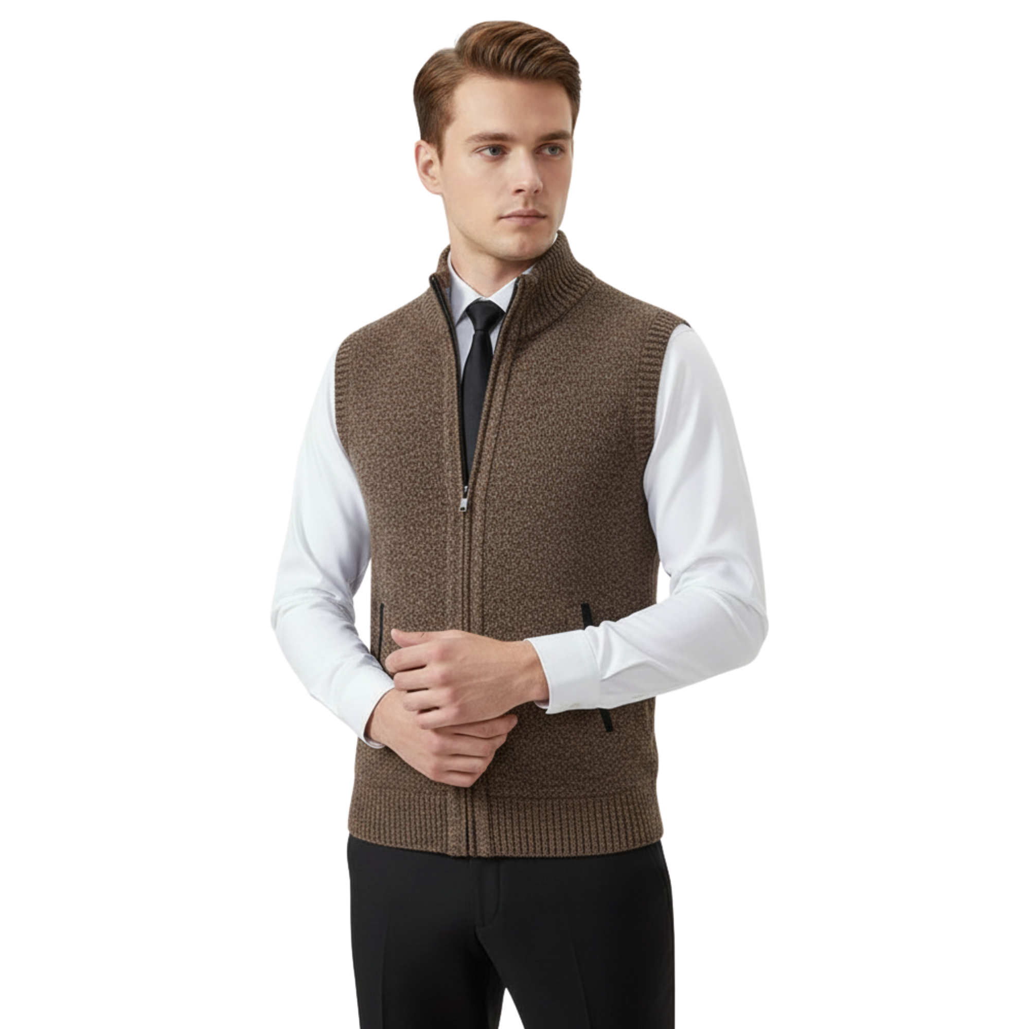 Blanchet Zip-Up Sweater Vest | Wool Blend Sleeveless Vest with Zipper Closure & Cozy Turn-Down Collar, Casual Layering Essential